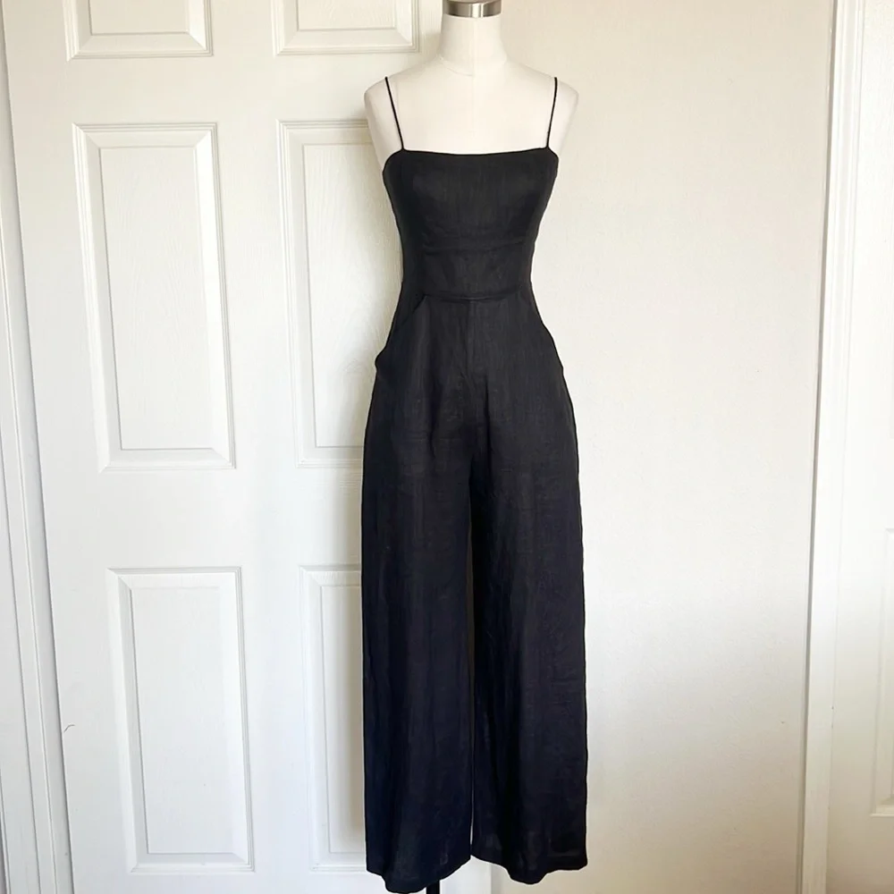 REFORMATION Jager Linen Black Jumpsuit - Picture 2 of 7